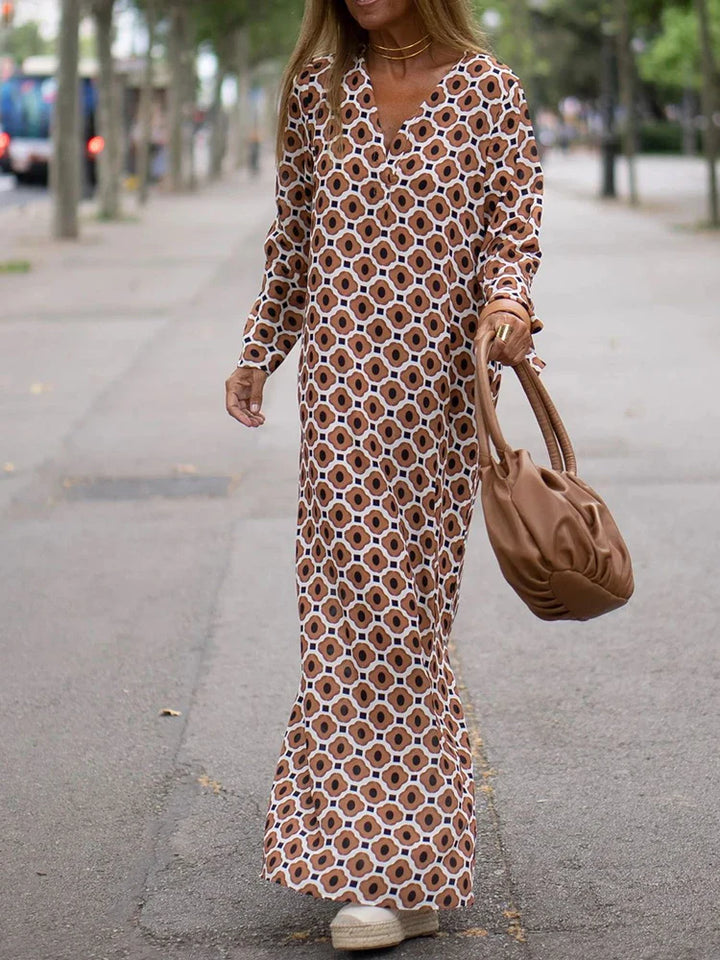 Almira - Casual Printed Long Sleeve Maxi Dress